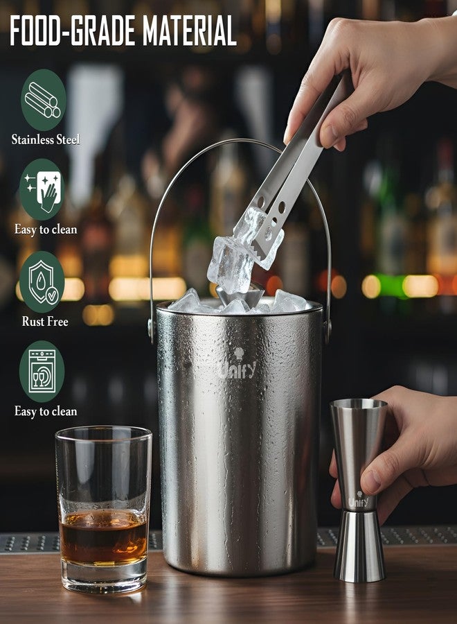 Unify 3 Pieces Stainless Steel Double Wall Ice Bucket Set (1 Litre) with Lid, Ice Tongs & 30/60 ml Peg Measurer | Insulated Ice Bucket for Home Bar, Parties & Cocktails, Bar Accessories - Image 3